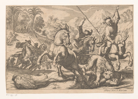 Hunting lions, anonymous, in or after 1608 Canvas Print