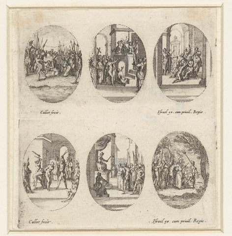 Six Passion Scenes: Bearing the Cross, Christ shown to the people (Ecce homo), Crowning of thorns, Flogging, Christ for Pilate, Imprisonment, Jacques Callot, 1635 - 1661 Canvas Print