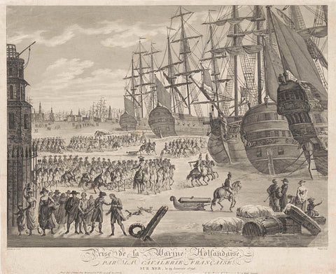 Conquest of the frozen Dutch war fleet in Den Helder, 1795, Pauquet, 1795 - 1796 Canvas Print