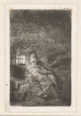 Rest on the flight into Egypt: a night piece, Rembrandt van Rijn, c. 1644 Canvas Print