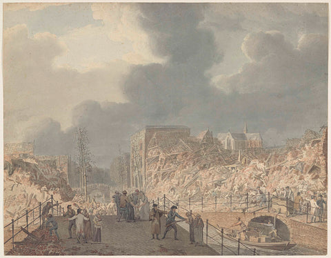 View of the ruins on the Rapenburg in Leiden after the explosion of the gunpowder ship on January 12, 1807, Jan Willem Pieneman, 1807 - 1809 Canvas Print