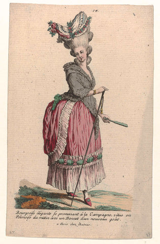 Gallerie des Modes et Costumes Français, 1785, nr. 14, nr. 27, Kopie naar J 53 : Bourgeoise élégante se promenant (...), Pierre Gleich (possibly), c. 1785 Canvas Print