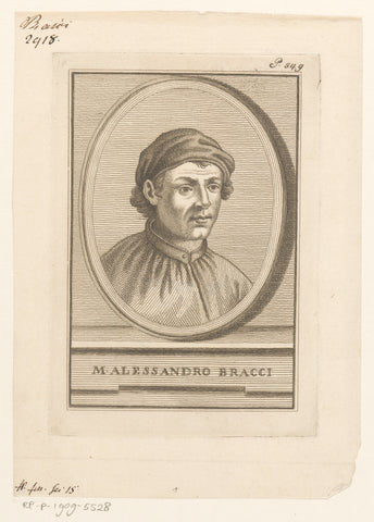 Portret van liedschrijver Alessandro Bracci, Monogrammist MAC (attributed to), 1750 Canvas Print