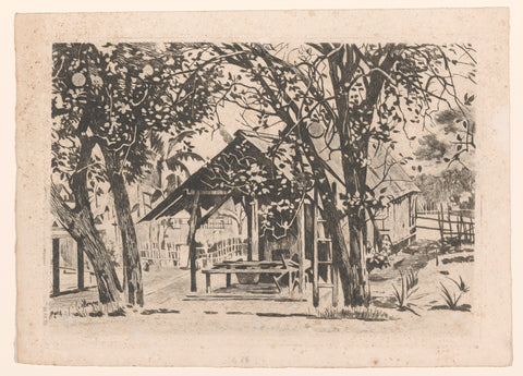 Bijgebouw tussen twee bomen op Java, Willem Witsen, c. 1921 Canvas Print