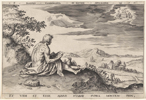 Landscape with evangelist Johannes, Johannes Wierix, 1580 Canvas Print