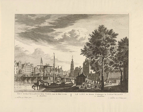 View of the Munttoren in Amsterdam, seen from the 's-Gravelandseveer, Simon Fokke, 1760 - 1783 Canvas Print
