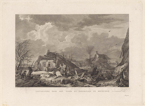 Destruction by the flood and ice floes at Beusichem, 1809, Reinier Vinkeles (I), 1809 Canvas Print