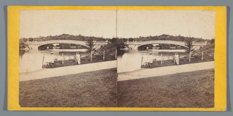 Gezicht op de 'Bow Bridge' in Central Park, New York, Thomas C. Roche, 1863 Canvas Print