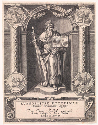 Apostel Paulus in a niche, Johann Sadeler (I), 1582 - 1585 Canvas Print