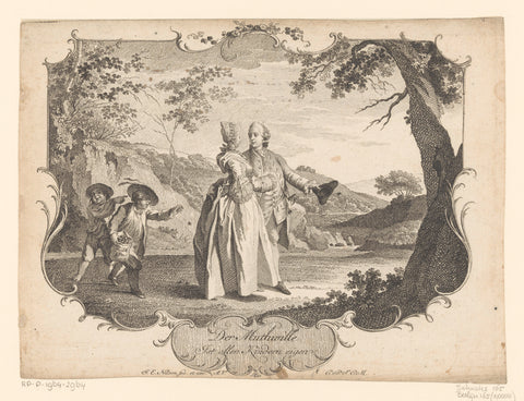 Children pelt walking couple, Johann Esaias Nilson, 1770 - 1788 Canvas Print