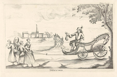 Cartoon on the flight of the collector of the wineimpost P. Ryers, 1751, anonymous, 1751 Canvas Print