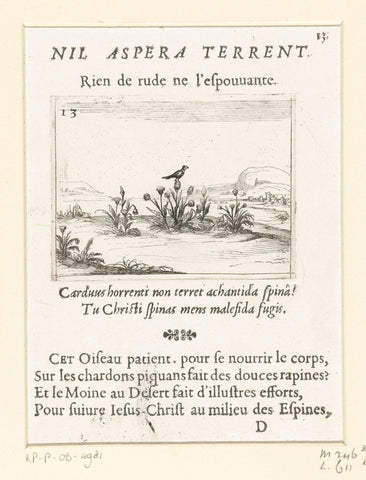 Bird on a thistle, Jacques Callot, 1646 Canvas Print