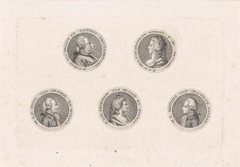 Medals with portraits of William V, Prince of Orange-Nassau, Wilhelmina of Prussia, Frederick, Prince of Orange-Nassau, Louise, Princess of Orange-Nassau, and William I Frederick, King of the Netherlands, anonymous, 1785 - 1849 Canvas Print