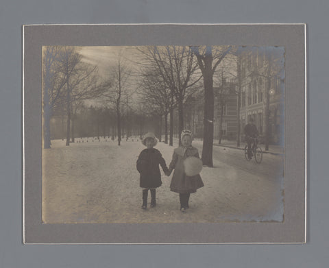 Johanna Geertruida and Johannes Diderik walk outside in the snow in Groningen, Johannes Diderik van der Waals (1873-1971) (attributed to), 1903 - 1910 Canvas Print