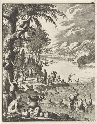 Bathing pilgrims in the Jordaan, Jan Luyken, 1681 Canvas Print