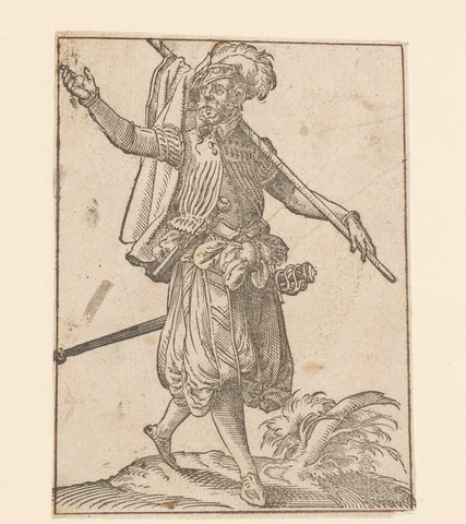 Landsknecht walking with his coat on a stick in hand, anonymous, Jost Amman, 1580 Canvas Print