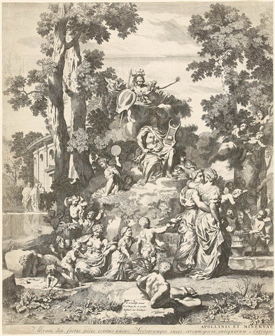 Minerva visits Apollo and the muses on the Parnassus, left part, Pieter van den Berge, c. 1694 - in or before c. 1737 Canvas Print