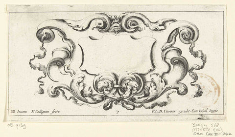 Cartouche with mask at the top, François Collignon, c. 1645 - c. 1647 Canvas Print