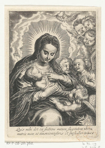 Mary with child between angels, Schelte Adamsz. Bolswert, 1596 - 1659 Canvas Print