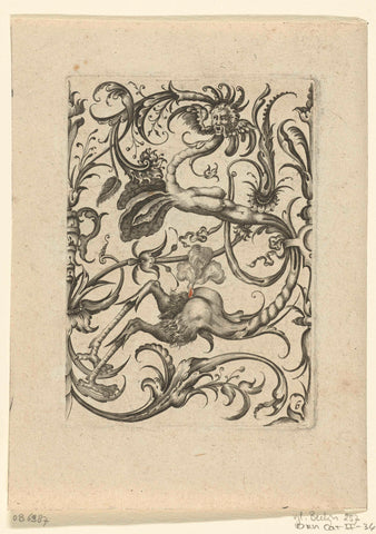 Panel with leaf vines and grotesque dragon, Nicasius Rousseel, 1684 Canvas Print