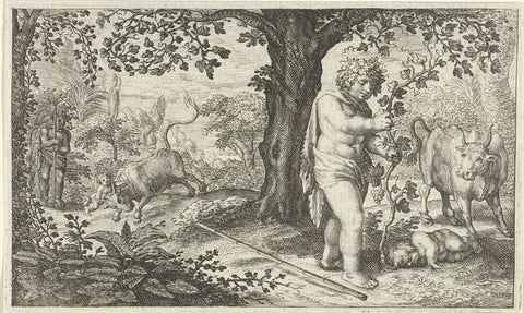 Bacchus en Ampelus, Jacob Matham, 1616 Canvas Print