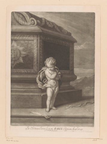 Cupid weeping at a tomb, John Smith (printmaker/ publisher), 1662 - 1742 Canvas Print