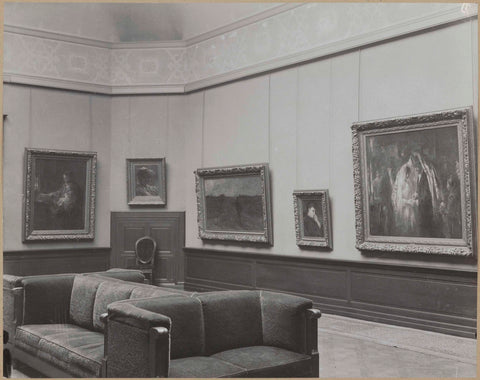 Room with five paintings, jewish wedding on the right, c. 1910 - c. 1930 Canvas Print