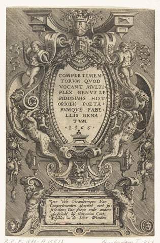 Title page, oval cartouche supported by two satyrs, Pieter van der Heyden, 1566 Canvas Print