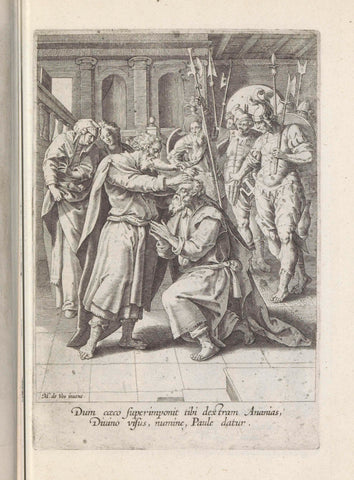 Ananias heals the blindness of Paulus, Maerten de Vos, 1591 - 1600 Canvas Print