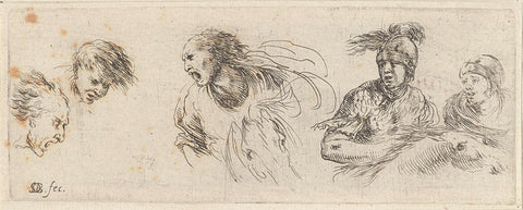 Study of five warring figures, Stefano della Bella, 1620 - 1664 Canvas Print