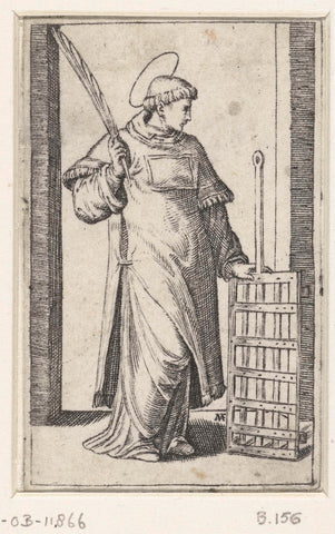 Saint Laurentius as a deacon with lattice, Marcantonio Raimondi, 1500 - 1527 Canvas Print