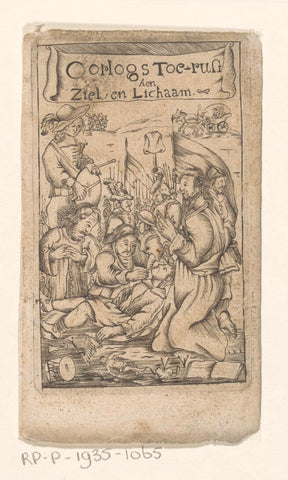 Kneeling people around sick or injured man, anonymous, 1659 Canvas Print