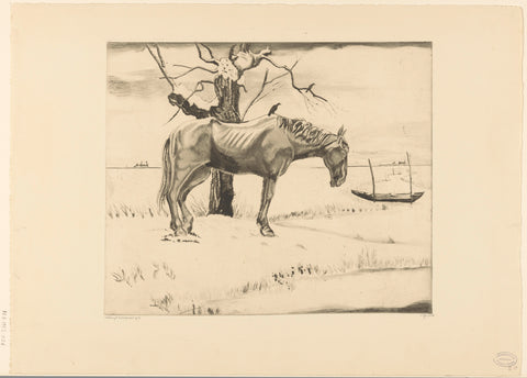 Horse in a snowy landscape, Lodewijk Schelfhout, 1931 Canvas Print