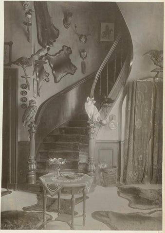 Stairs in the hall of country house De Wildbaan with hunting trophies, Henry Pauw van Wieldrecht (possibly), 1903 - 1907 Canvas Print