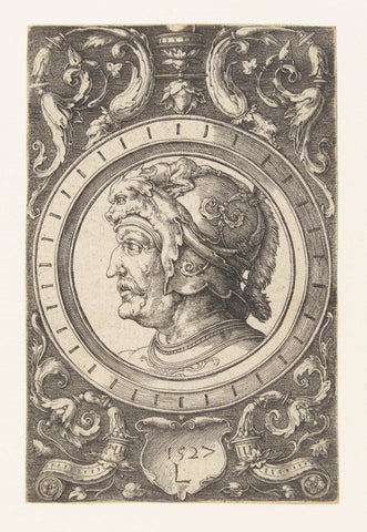 Ornament with head of a soldier, Lucas van Leyden, 1527 Canvas Print