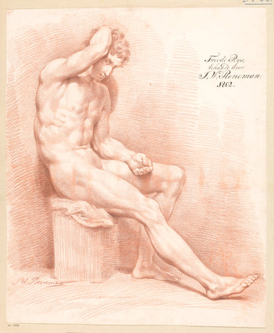 Seated male nude, seen from the side (2nd prize 1802), Jan Willem Pieneman, 1802 Canvas Print