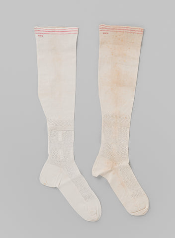 Stocking of white knitted cotton, ajour fantasy pattern on latch and instep, three red stripes along upper band, anonymous, c. 1850 - c. 1900 Canvas Print