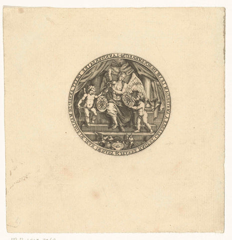 Medal with naked winged woman and two cupids and symbols of love, Billon, 1732 Canvas Print