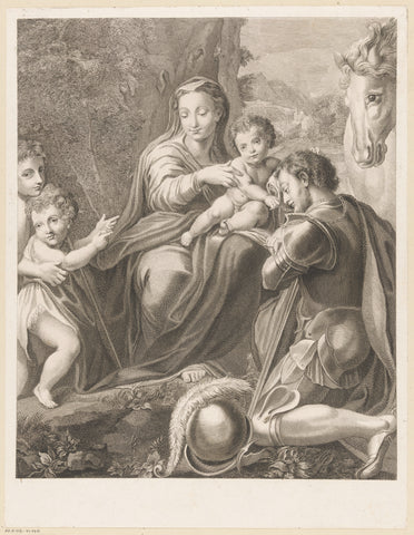 Saint George kneeling for Madonna and Child and John the Baptist, Michel Aubert, 1710 - 1757 Canvas Print