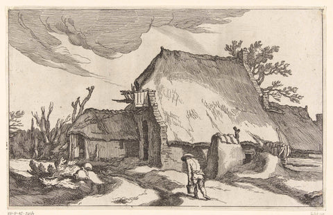 Farm and man with two buckets, Boëtius Adamsz. Bolswert, 1614 Canvas Print