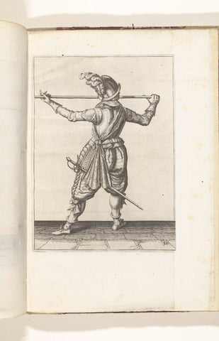 Soldaat, op de rug gezien, die zijn spies met beide handen horizontaal op neushoogte draagt, zijn rechterhand bij de voet van het wapen, zijn gezicht naar rechts gewend (nr. 30), ca. 1600, Jacob de Gheyn (II) (workshop of), 1608 Canvas Print