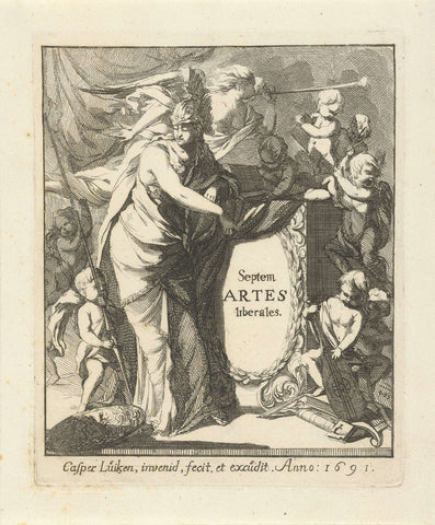 Minerva leaning on a pedestal, Caspar Luyken, 1691 Canvas Print