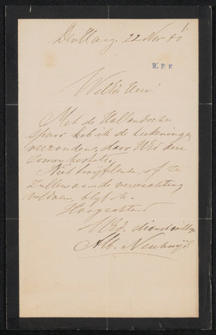 Letter to Frans Buffa and Sons, Albert Neuhuys (1844-1914), 1880 Canvas Print