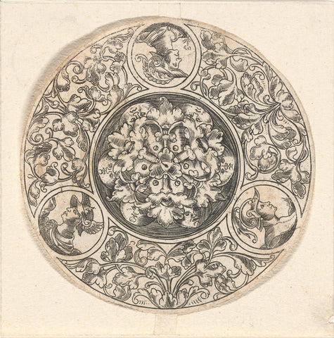 Round leaf with a rosette, anonymous, c. 1530 - c. 1550 Canvas Print