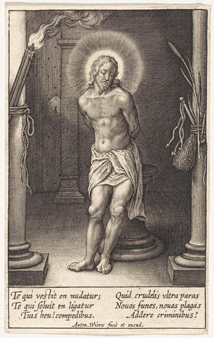 Christ bound to column, Antonie Wierix (II), 1565 - before 1604 Canvas Print