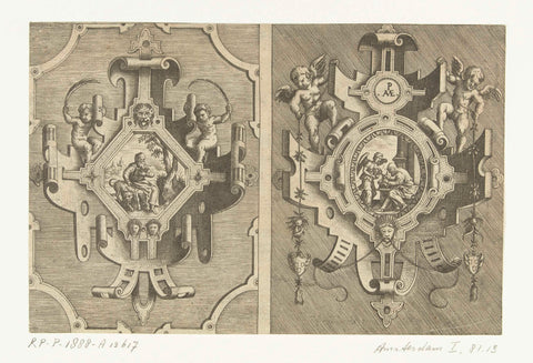 Two cartouches, each with the depiction of an evangelist, Pieter van der Heyden, 1566 Canvas Print