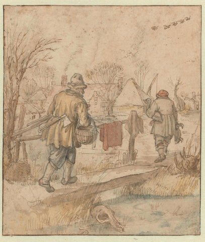 Return of the Duck Hunters / verso: Sketches of Ships and of a Man in Winter Clothing, Hendrick Avercamp, c. 1610 - c. 1615 Canvas Print