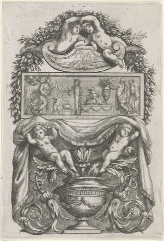 Embossed plate between shield and vase, Antoine Pierretz (le jeune), 1661 Canvas Print