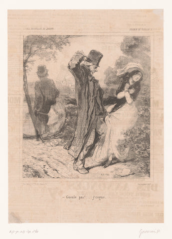 Two criminals raid a young woman, Paul Gavarni, 1846 Canvas Print