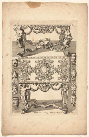 Two tables with variants for the support, Daniël Marot (I), 1701 - 1703 Canvas Print